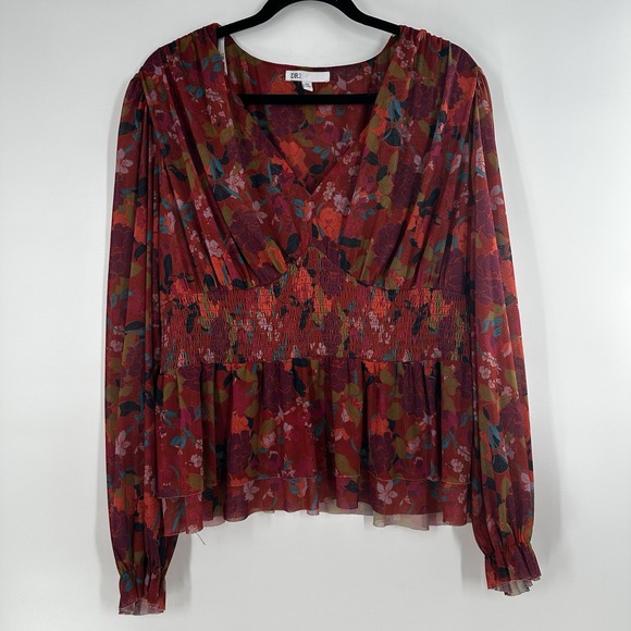DR2 Tops Womens XXL Floral Print Long-Sleeve V-Neck Blouse‎ Cottage core 2XL - Picture 1 of 8